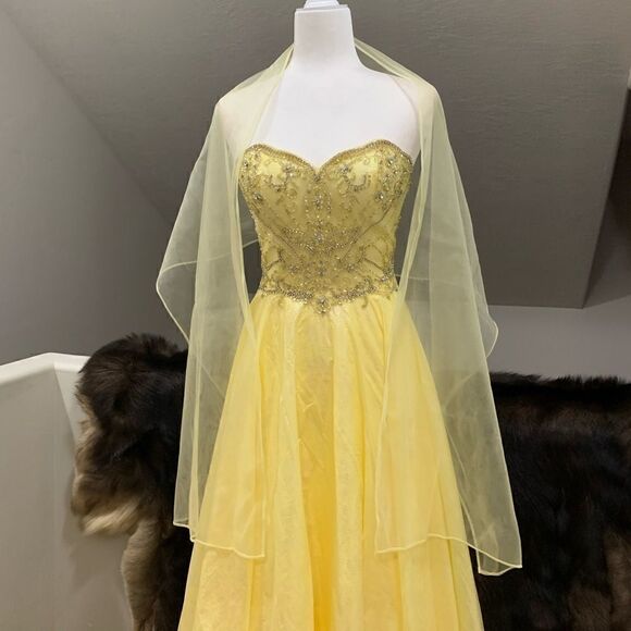 Beautiful Princess Style Strapless Beads & Glitter Party Dress With Shawl - Picture 7 of 16